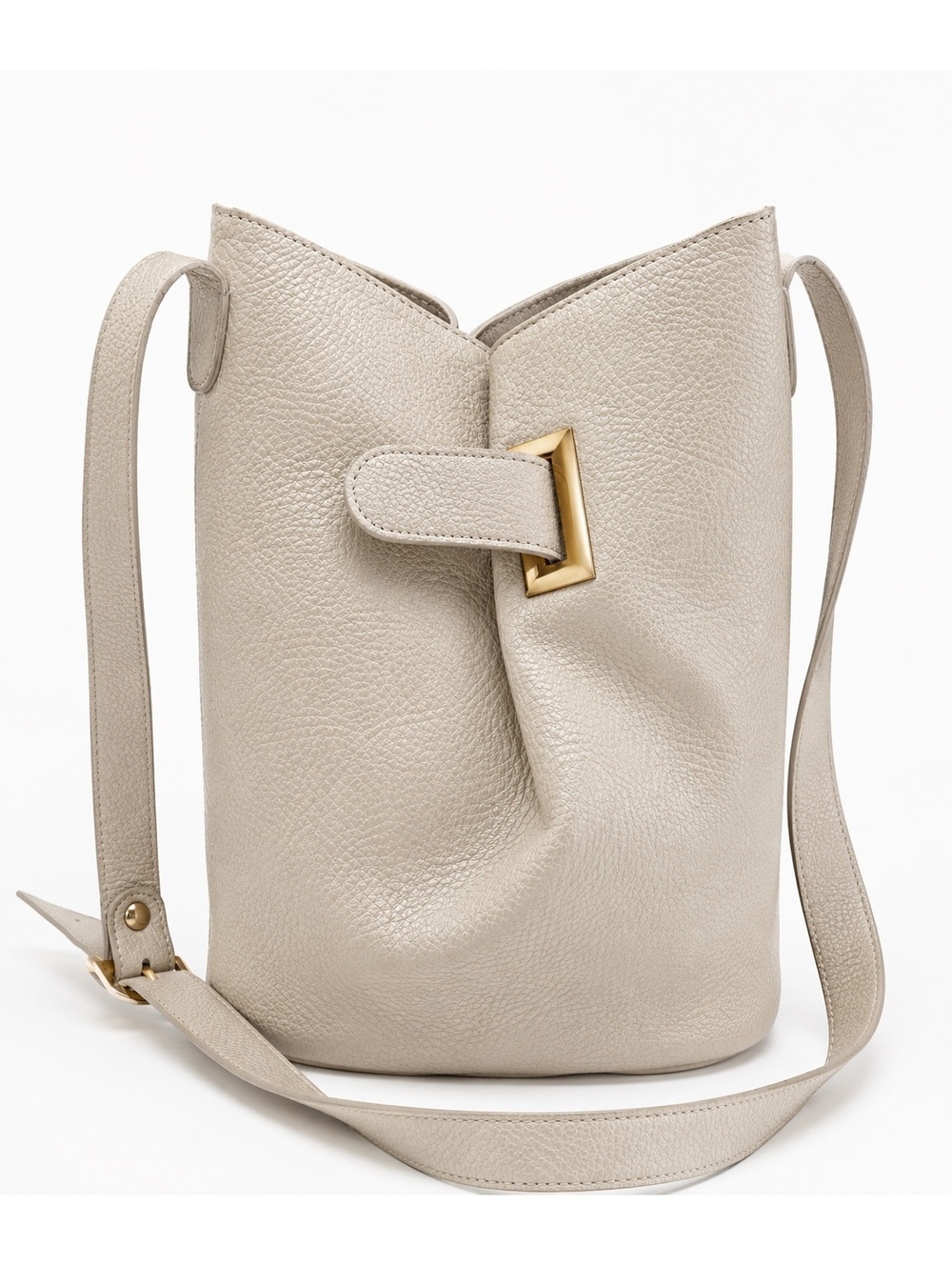 Italian Pebbled Leather Bucket Bag Cream Minimalist Crossbody Shoulder Purse